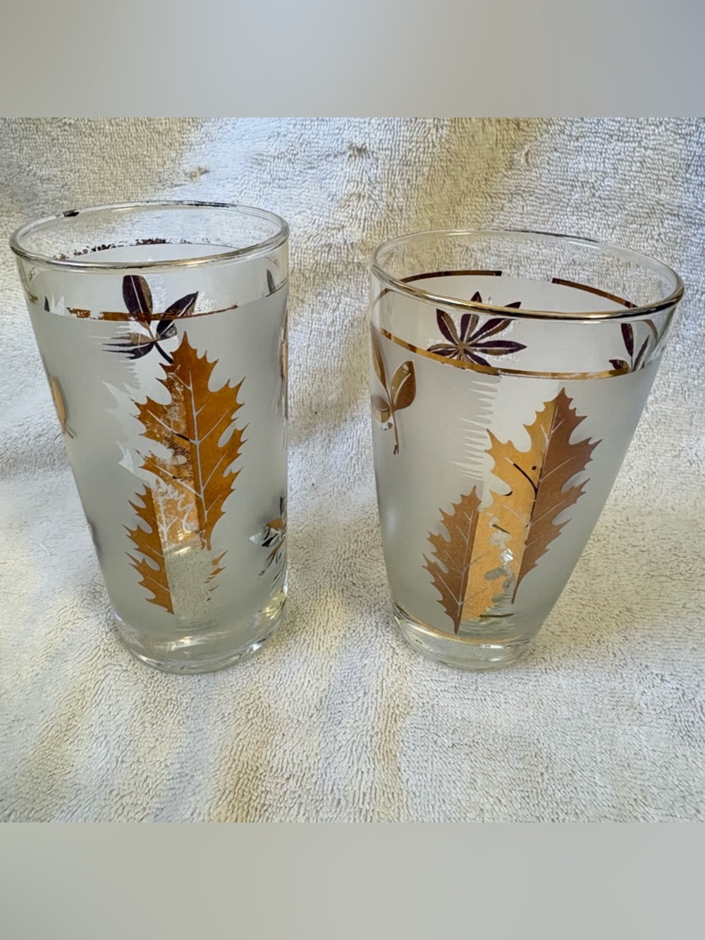 Vintage Libbey Frosted Golden Leaf 22K Tumblers Set Of Two